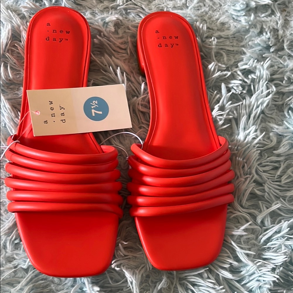 A New Day Orange Ribbed Slip-On Sandals